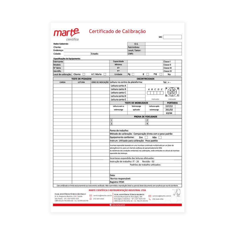 CERTIFICADO DE CALIBRACAO EQUIPAMENTOS
