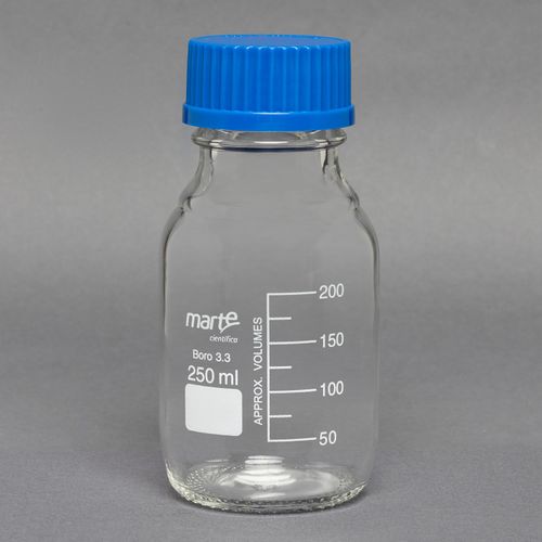 FRASCO REAGENTE TRANSP. GRADUADO TAMPA AZUL 250ML