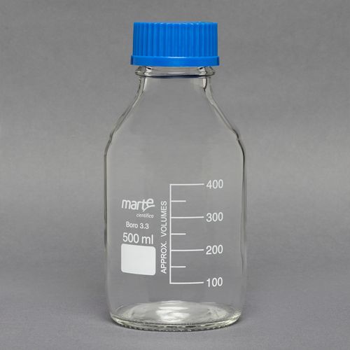 FRASCO REAGENTE TRANSP. GRADUADO TAMPA AZUL 500ML