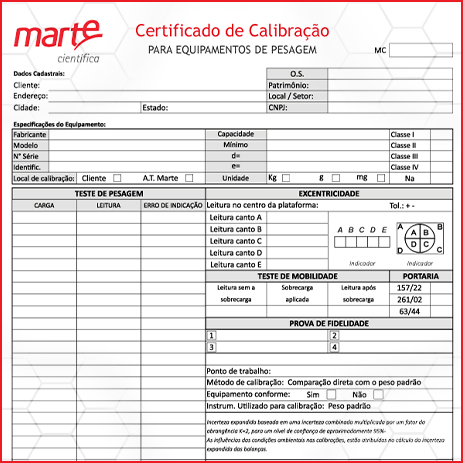 Certificado de Calibração Rastreável
